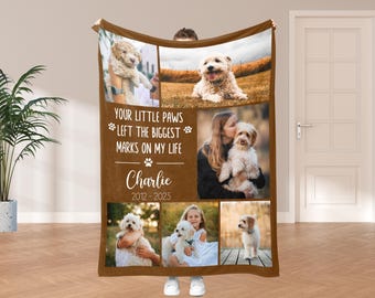 Custom Dog Photo Blanket, Personalized Pet Memorial Gift, Pet Name Fleece Throw, Dog Collage Blanket, Loss Remembrance, Dog Dad Mom Blanket