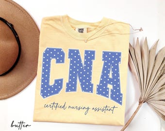 Comfort Colors® CNA Nurse Shirt, Certified Nursing Assistant Blue Polka Dot Tee, Gift For CNA, Nurse Graduation Gift, New CNA Shirt Gifts