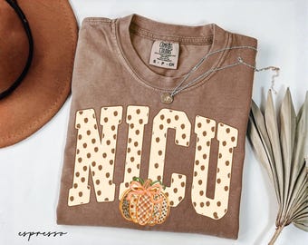 Comfort Colors® NICU Nurse Polka Dots Shirt, Fall Neonatal Intensive Care Nurse Tee, Pumpkin Nicu Shirt, Gift for Nicu Nurse, Baby Nurse Tee