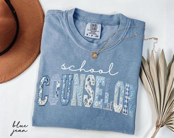 Comfort Colors® School Counselor Shirt, Faux Patchwork Floral Counselor Tee, Mental Health School Staff Shirt, Back To School Counselor Gift
