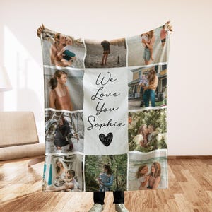 Customizable Photo Blanket Collage, Personalized Christmas Gifts for Mom, Custom Blanket with Text, Picture Collage Blanket,Mothers Day Gift