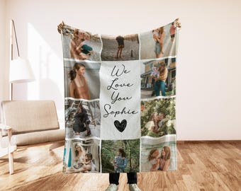 Customizable Photo Blanket Collage, Personalized Christmas Gifts for Mom, Custom Blanket with Text, Picture Collage Blanket,Mothers Day Gift