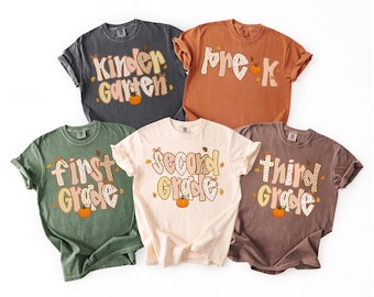 Personalized Fall Teacher Shirt, Custom Floral Teacher Shirt, First Grade Tee, Kindergarten, Autumn Pumpkin Shirt, Thanksgiving Teacher Gift