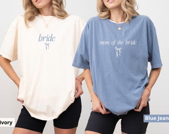 Mother of the Bride Groom Shirt, Coquette Bow Bachelorette Tee, Bridal Party Getting Ready Outfit, MOB Shirt for Mom, Gift From Daughter Tee
