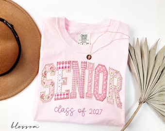Comfort Colors® Senior Class Of 2027 Shirt, Floral Faux Patchwork Senior Tee, High School Graduation Gift, Senior Night Mom Gift,Senior Mama