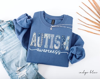 Autism Awareness Sweatshirt, Neurodiversity Sweater, Faux Patchwork Inclusion Crewneck, Autism Support Gift, SPED Teacher Shirt, Autism Gift