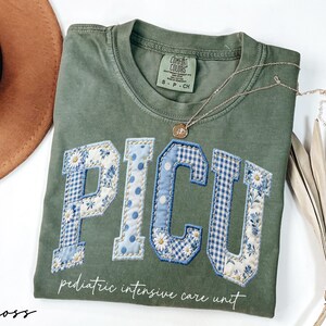 Comfort Colors® PICU Nurse Floral Shirt, Faux Patchwork Pediatric Intensive Care Unit Tee, Nurse Graduation Gift, Nurse Appreciation Gifts image 4