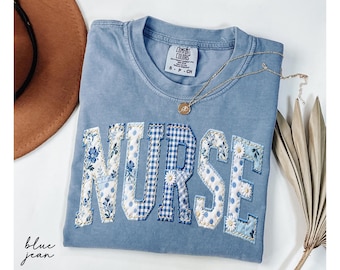 Comfort Colors® Nurse Shirt, Faux Patchwork RN Tee, Floral Toile Nursing Tee, Nurse Graduation Gift, Registered Nurse Gift, Gift for Nurse