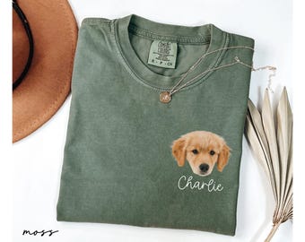Comfort Colors® Custom Pet Portrait Shirt With Name, Personalized Dog Or Cat Photo Tee, Pet Lover Gift, Dog Mom Dad Gift, Pet Memorial Gifts