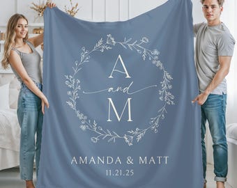 Personalized Wedding Blanket With Couple Names & Date, Custom Initial Throw, Bridal Shower Gift, Anniversary Gift, Gift for Couple, Newlywed