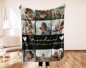 Personalized Photo Blanket Gifts for Grandma, Mothers Day Gift 2024, Grandma Throw Blanket, Gift From Grandkids, Grandma Birthday, Nana Gift