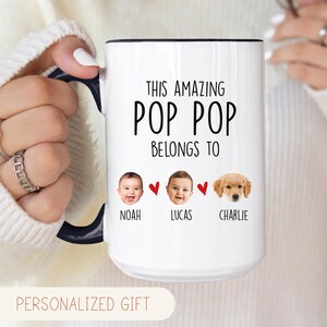 Custom Pop Pop Mug, Personalized Baby Face Mug, Grandpa Birthday Mug, Grandkids Picture Mug, First Fathers Day Gift, Kid Photo Mug for Dad