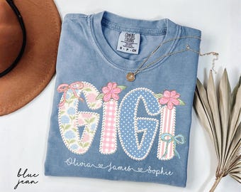 Personalized Gigi Shirt With Grandkids Names, Comfort Colors® Floral Faux Pearl Grandma Tee, Mothers Day Gift For Nana, New Mimi Gigi Gifts