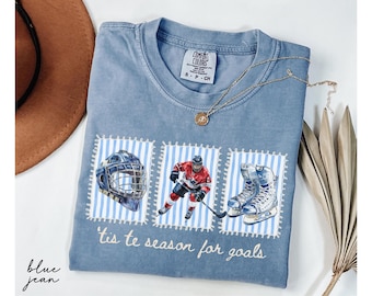 Comfort Colors® Tis The Season Hockey Shirt, Ice Hockey Player Gift, Game Day Tee, Sports Mom Shirt, Hockey Season Tee, Hockey Lover Shirt