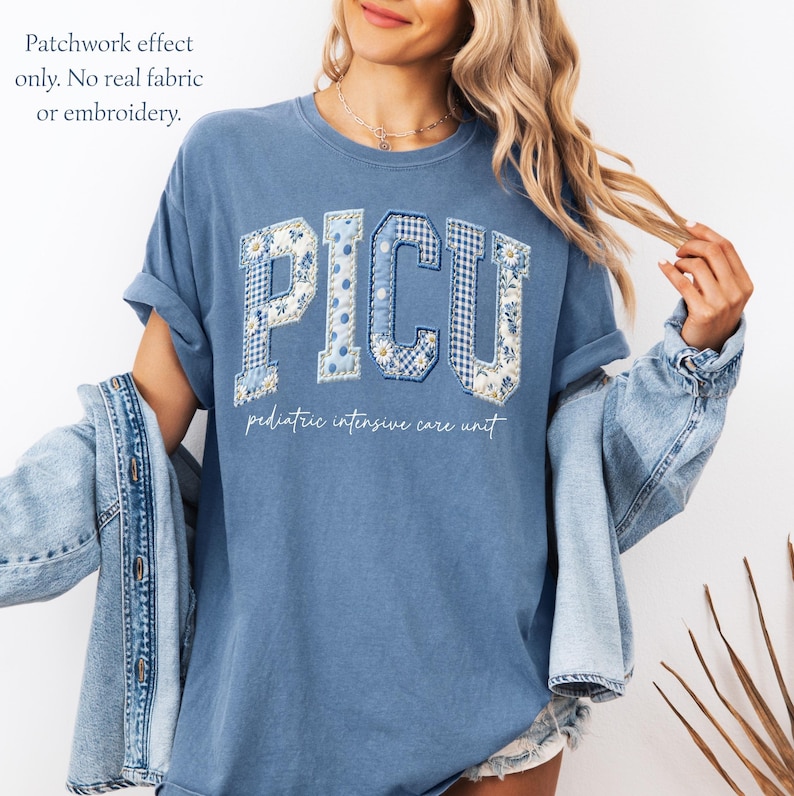 Comfort Colors® PICU Nurse Floral Shirt, Faux Patchwork Pediatric Intensive Care Unit Tee, Nurse Graduation Gift, Nurse Appreciation Gifts image 2