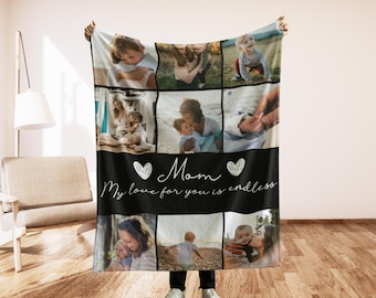 Personalized Photo Blanket Gifts for Mom, Custom Kids Picture Blanket Mom Collage, Mothers Day Gift 2026, Grandma Throw Blanket,Name Blanket