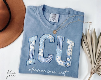 Comfort Colors® ICU Nurse Shirt, Faux Patchwork Critical Care Nurse Tee, Intensive Care Unit Shirt, Nurse Appreciation,Nurse Graduation Gift