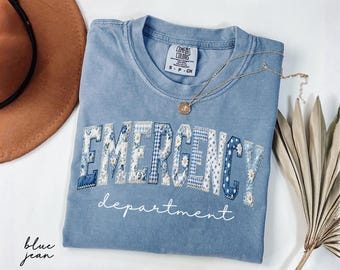 Comfort Colors® Floral ER Nurse Shirt, Emergency Department Tee, Nurse Faux Patchwork Shirt, Emergency Room Gift, Nurse Graduation, ED Nurse