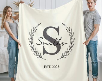 Personalized Family Name Blanket, Custom Monogram Throw, Wedding Anniversary Gift, Christmas Gift, Last Name Initials Blanket, Newlywed Gift