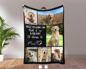 Personalized Dog Memorial Blanket, Custom Pet Photo Collage, Pet Loss Remembrance Gift, Dog Lover Keepsake, Fleece Throw With Name, Dog Mom