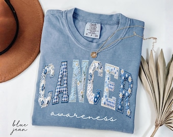 Camiseta Comfort Colors® para la concienciación sobre el cáncer de mama, camiseta guerrera contra el cáncer con estampado floral de retazos, regalo para quimioterapia, regalos para supervivientes de cáncer de octubre