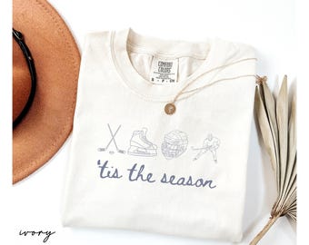 Comfort Colors® Tis The Season Hockey Shirt, Ice Hockey Mom Shirt, Game Day Tee For Women, Funny Sports Mom Gift, Hockey Player Sweatshirt