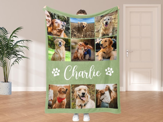 Custom Pet Photo Blanket, Personalized Dog Picture Collage, Name Throw For Pet Lovers, Memorial Gift For Dog Owners, Christmas Pet Loss Gift