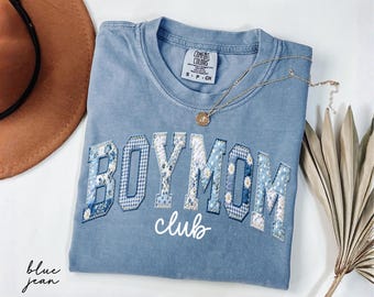 Boy Mom Club Comfort Colors® Shirt, Faux Patchwork Boy Mama Tee, Mom of Boys Shirt, Mother's Day Gift, New Mom Pregnancy Announcement Gift