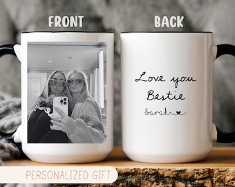 Custom Best Friend Photo Mug, Personalized Coffee Cup With Text, Bestie Gift For Her, BFF Birthday Present, Friendship Gifts, Galentine Gift