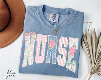 Comfort Colors® Nurse Shirt, Faux Pearl RN Tee, Floral Nursing Tee, Nurse Graduation Gift, Registered Nurse Gift, Gift for Nurse, New Nurse