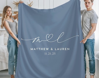Personalized Wedding Blanket With Couple Names And Date, Custom Monogram Throw, Bridal Shower Gift, Anniversary Gift For Newlyweds, Family