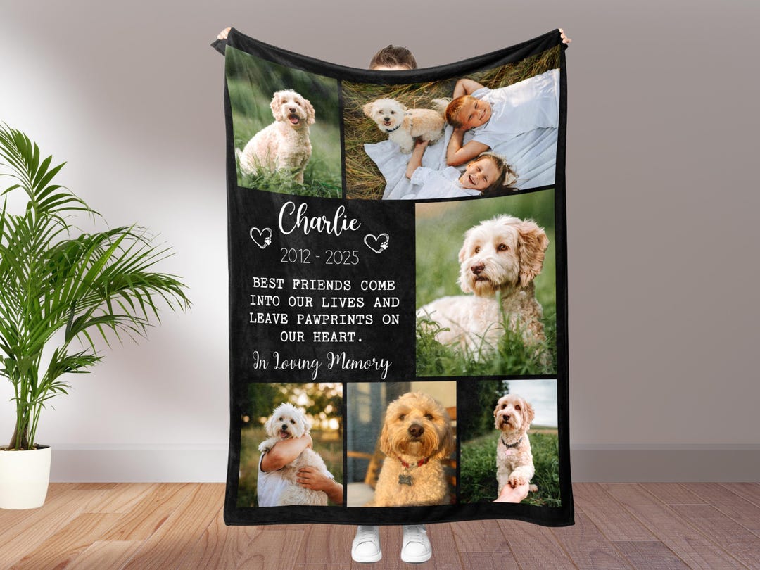 Personalized Dog Memorial Blanket, Custom Pet Photo Collage Throw, Pet ...