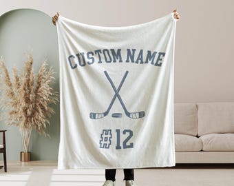 Personalized Ice Hockey Blanket For Boys, Custom Name And Number Throw, Hockey Team Gift, Hockey Player Gifts, Hockey Decor, Sports Blanket