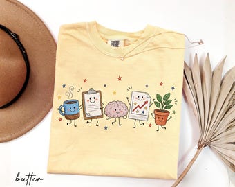 Comfort Colors® School Psychologist Doodle Characters Shirt, School Psych Tee, School Counselor Shirt, Mental Health Gift, Back To School