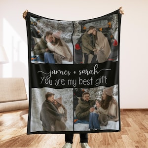 Personalized Photo Blanket with Text, Personalized Couple Picture Blanket, Family Photo Blanket, Anniversary Christmas Gift,Memorial Blanket