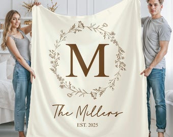 Personalized Wedding Blanket With Couple Names & Date, Custom Initial Throw, Bridal Shower Gift, Anniversary Gift, Gift for Couple, Newlywed
