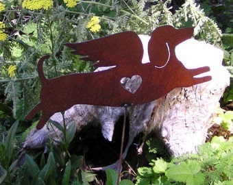 Rusty Finish Metal Begging Dachshund Angel Garden Art Yard | Etsy