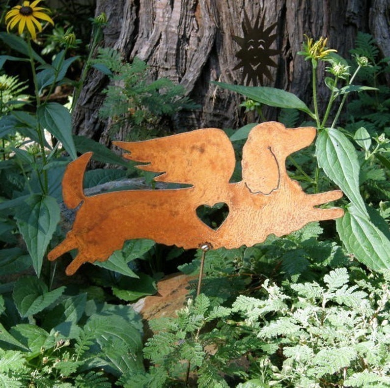 Rusty Finish Long Haired Dachshund Dog Angel Memorial Garden | Etsy