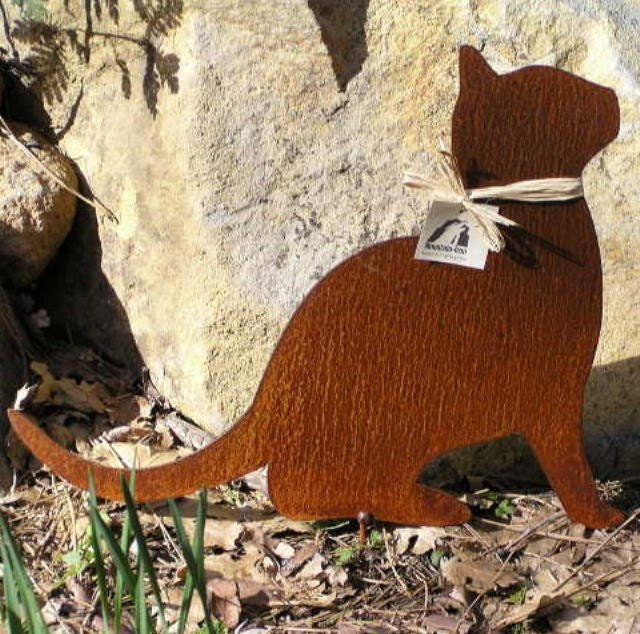 Rusty Finish Kitty Cat Metal Garden Art Yard Stake Etsy