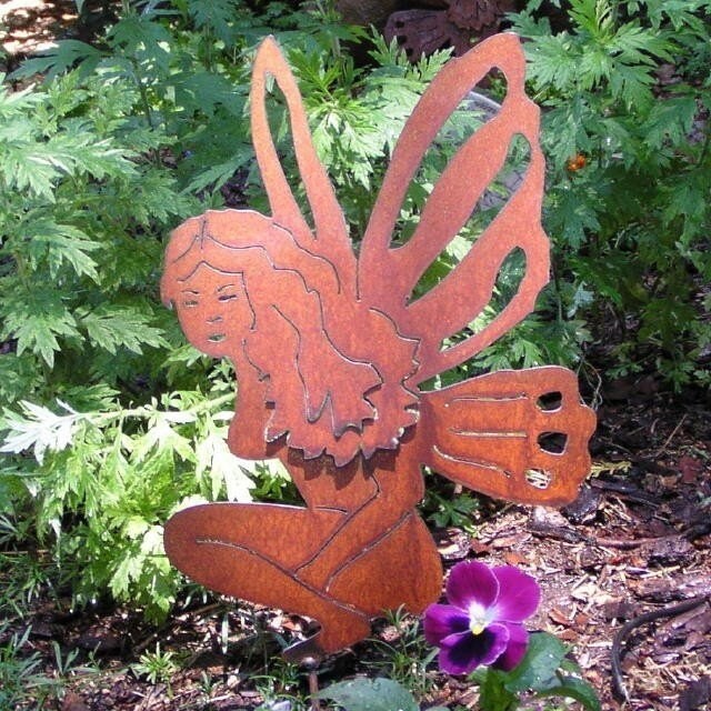 Rusty Finish Metal Garden Art Fairy Yard Stake Faerie Etsy
