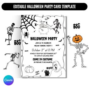 Vintage Halloween Invitation Template, Halloween Invite, Printable Halloween Party for Adults, Editable Instant, Digital Download, Canva
