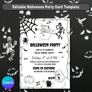 Vintage Halloween Invitation Template, Halloween Invite, Printable Halloween Party for Adults, Editable Instant, Digital Download, Canva