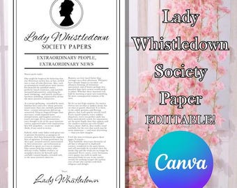 Afdrukbaar papier Lady Whistledown Society, Bridgerton-sjabloon High Society, canvassjabloon, pdf