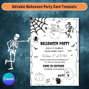 Vintage Halloween Invitation Template, Halloween Invite, Printable Halloween Party for Adults, Editable Instant, Digital Download, Canva