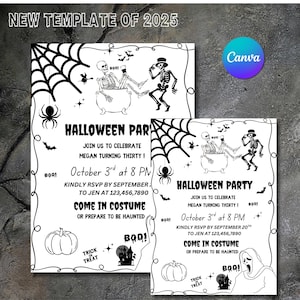 Vintage Halloween Invitation Template, Halloween Invite, Printable Halloween Party for Adults, Editable Instant, Digital Download, Canva