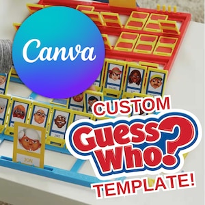 Bewerkbare sjabloon Guess Who | Afdrukbare aangepaste Guess Who-spelsjabloon | Canva-sjabloon raden wie | Guess Who-feestkaarten | Raad eens wie?