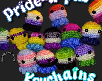 Virkad Pride Octopus-nyckelring: HBTQIA+ Handgjord Mini Stuffy
