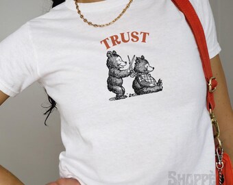 Trust Bears Y2K Baby Tee: Retro Graphic Top