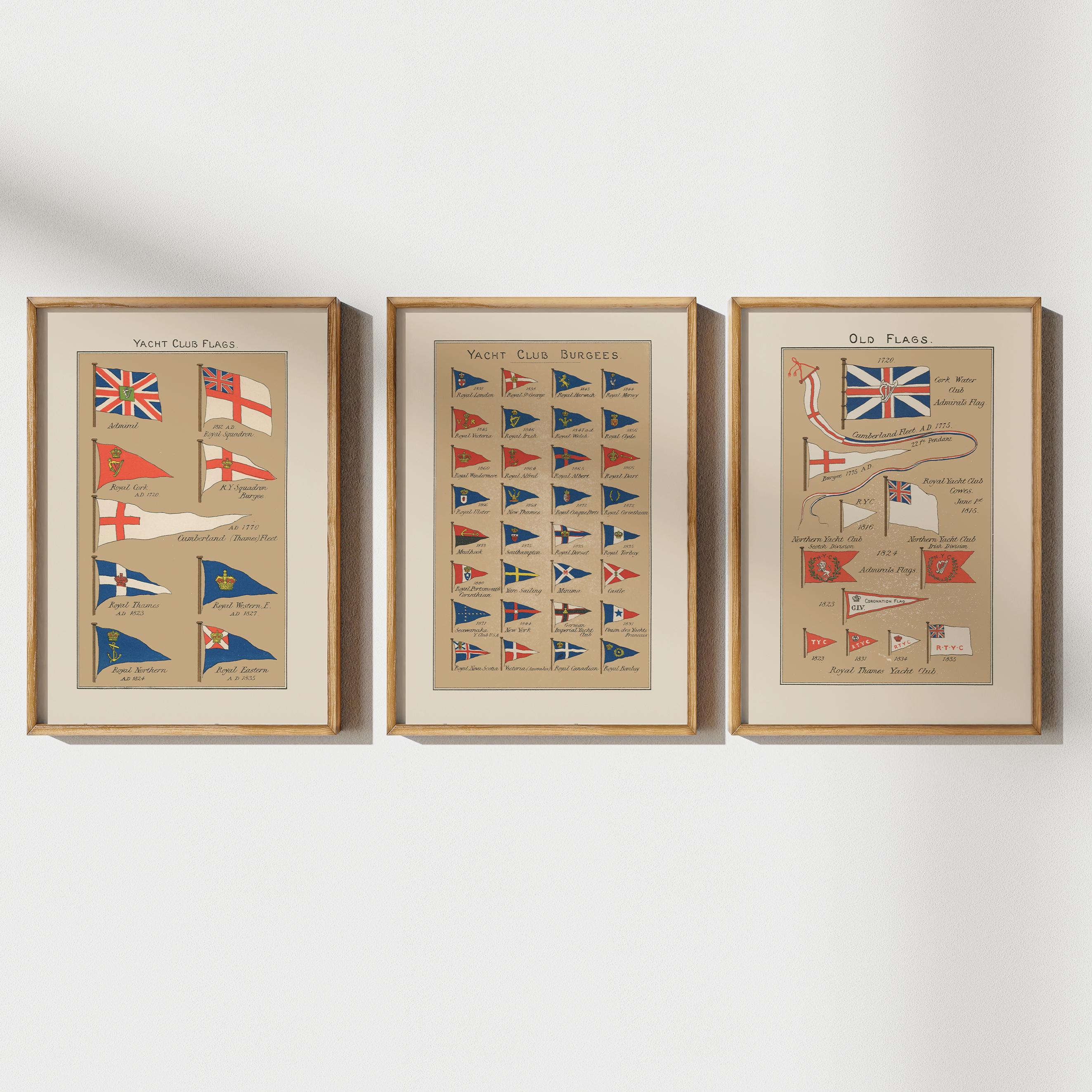 Set of Antique Yacht Club Flag Burgee Art Prints | Giclee Print Trio