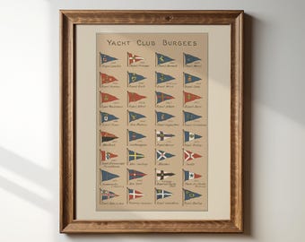 Antique Yacht Club Burgee Flags, Nautical Art Print